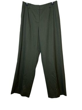 Vintage Talbots Green Wool Trousers Pants Flat Front Wide Leg Casual Size 10